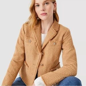 Ann Taylor Cropped Textured Tweed Jacket Burnt Sand Wool Size 8 Petite